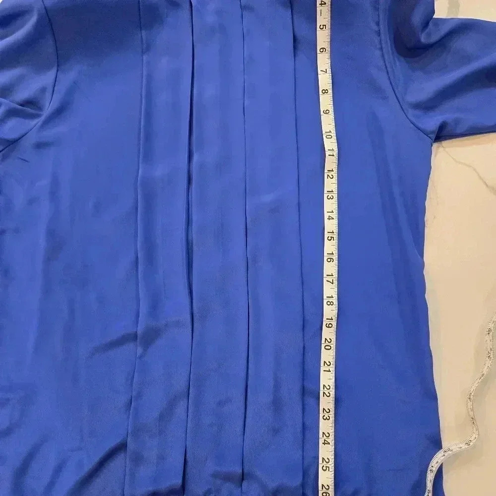 VTG Christian Dior Pleated Long Sleeve Royal Blue Blouse Top Womens Size 12 - Picture 12 of 13